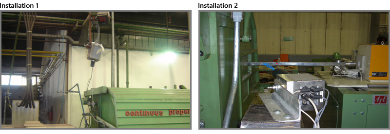 A5-IN product installation1 and installation 2 for the measurement of aluminium strip bars, rods, and wire